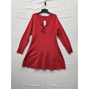 Wild Fable Womens Red Ribbed Knit Scallop Trim Tie Neck Sweater Dress XXL NEW